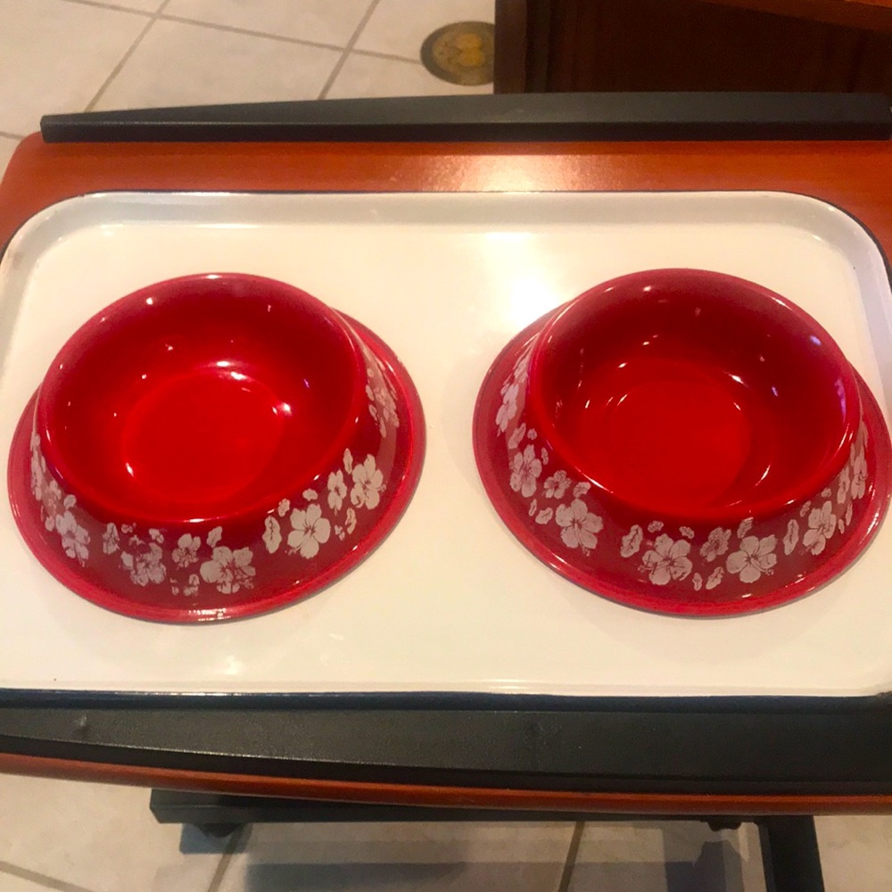 Pet Bowls Red and White Floral 2